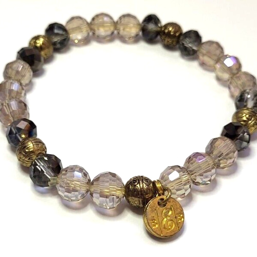 B&B Faceted‎ Glass Beaded Stretch Bracelet Goldtone Accents